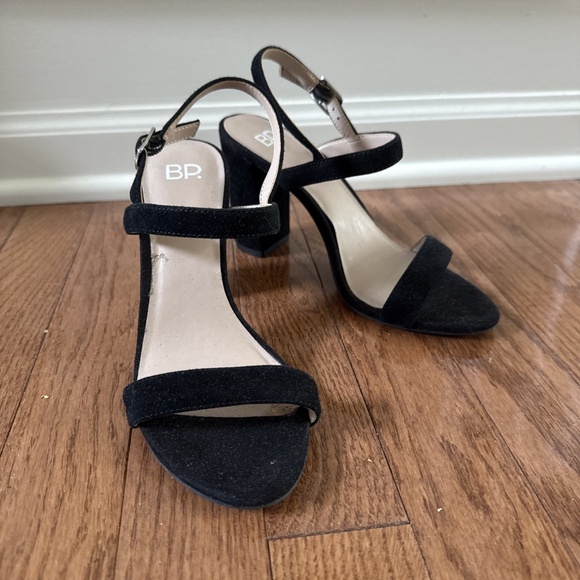 BP. Lula Block Slingback Sandal Faux Suede Open Toe Ankle Strap Black Size 6 - Picture 1 of 9